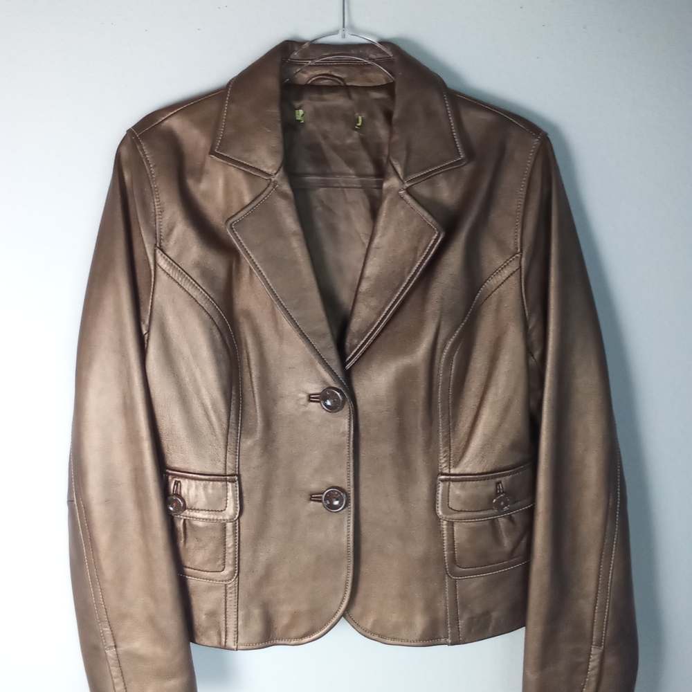 Vintage Pearlized Bronze Leather Jacket Charlie's Angels 80s Maximalist View 3